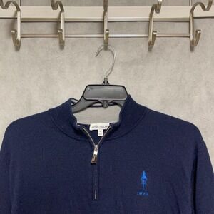 Peter Millar Sweater Men's XL Blue Merino Wool 1/4 Zip Crown Knit Layer Academia